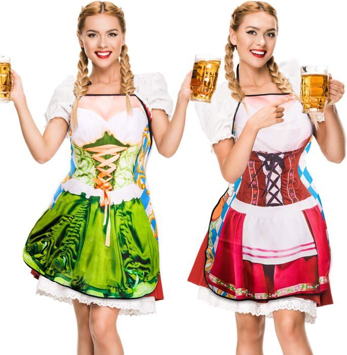 Robe Dirndl Femme - Style Oktoberfest - Tablier, Col Carré - Tissu Traditionnel - Pour Fêtes Et événements Folkloriques
