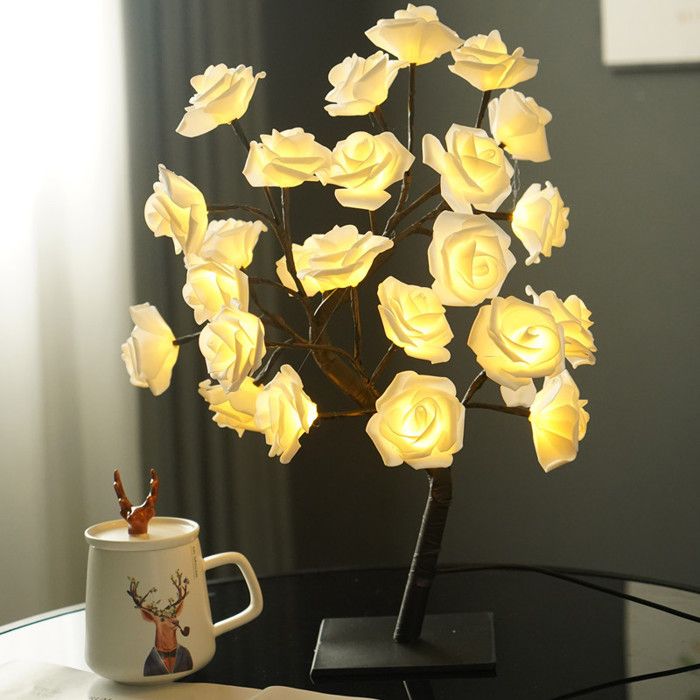 Lampe de Table à 24 LED en Forme dArbre à Roses Veilleuse USB Luminaire Décoratif dNik arbre noir rose blanche