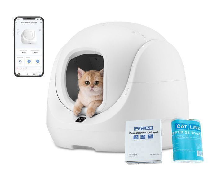 Comparer les prix de Catlink Baymax Bac à litière autonettoyant, sûr, élimination des odeurs, pour plusieurs chats, convient aux chats de 1,5 à 10 kg