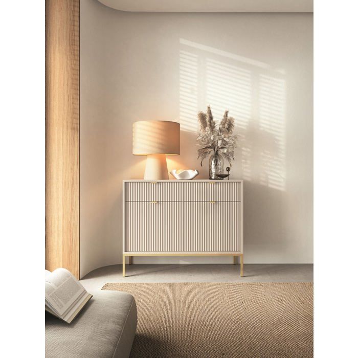 Buffet 2 portes - VELLORE - 104 cm - grėge avec pieds dorés