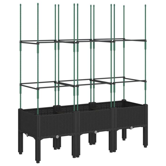Jardinière bac lit surélevé plantes fleurs terrasse jardin avec treillis 120 x 40 x 1425 cm PP noir 02_0038245