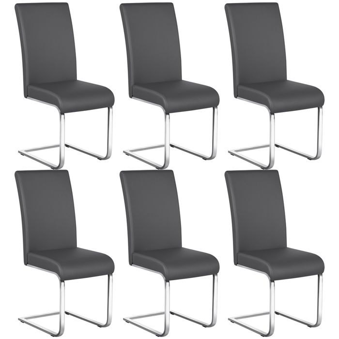 Lot de 6 Chaises de Salle à Manger en Similicuir Polyuréthane avec Pieds Métalliques en U et Haut Dossier Gris Foncé YAHEETECH