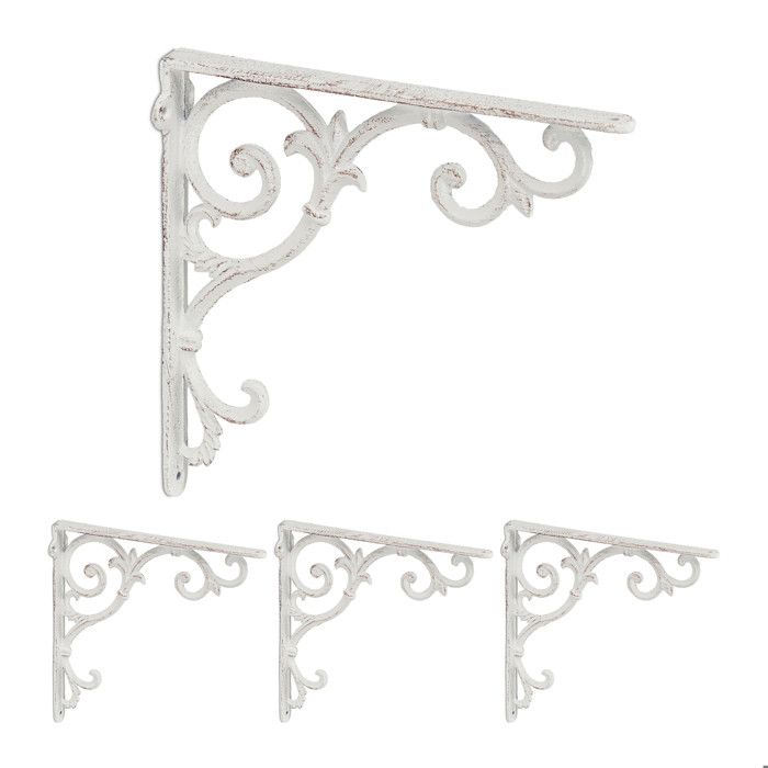 Relaxdays Lot de 4 équerres pour étagères en fonte design rustique H x L x P : 24 5 x 4 x 24 5 cm chacune blanc