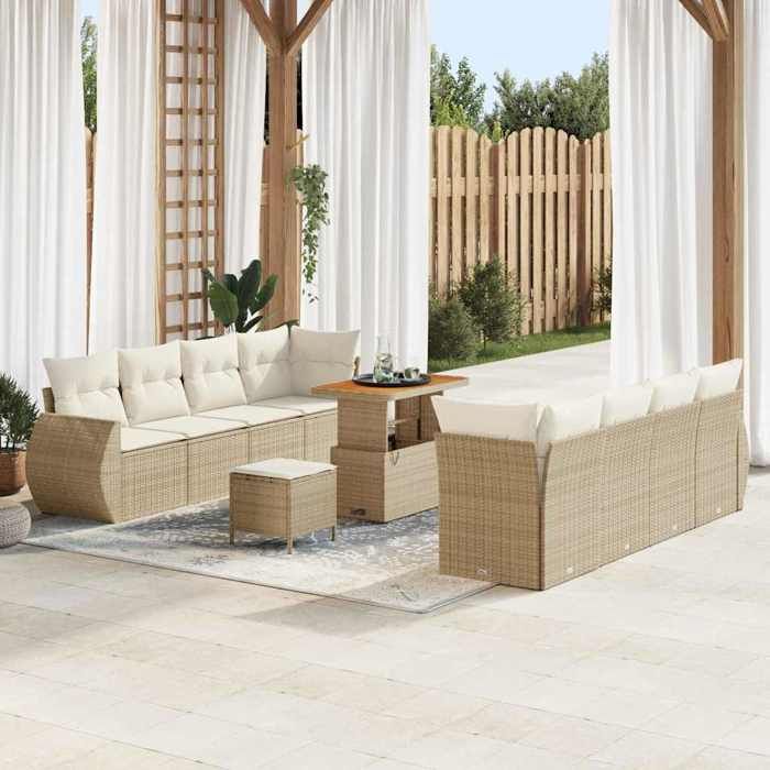 vidaXL Ensemble de canapé de jardin 11 pcs Beige polyrotin 3361851