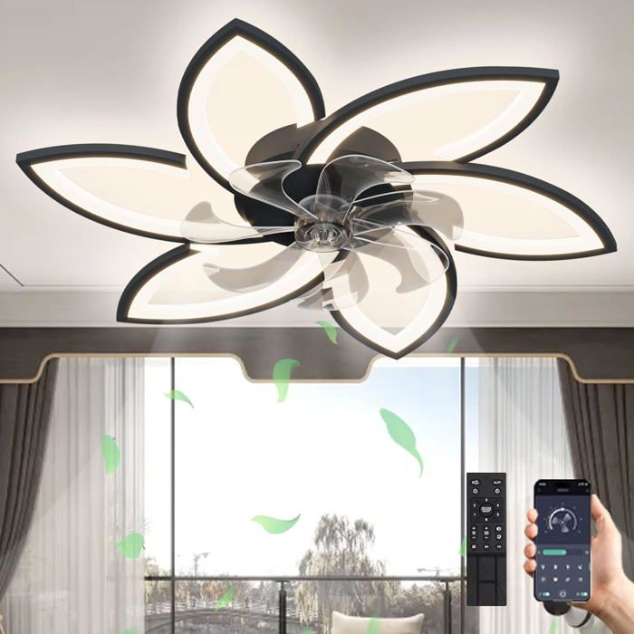 Ventilateur De Plafond LED Avec LumièreLustre 66W Dimmable Ventilateur De Plafond Réversible Silencieux 6 Köpfe 78x15cm - Tomasortel