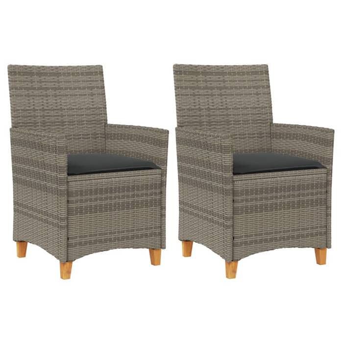 NEW 2025 Chaises de jardin - GKO - Fauteuil jardin - coussins - lot de 2 - gris résine tressée et bois - size:59x61x90 cm @@3827