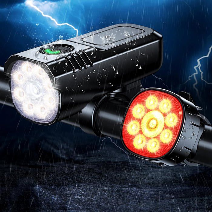 Lumiere Velo [8+7 Modes & 9+9 LED Puissant] Eclairage Velo Rechargeable par USB Lampe Velo Avant et Arrière pour Cyclysme