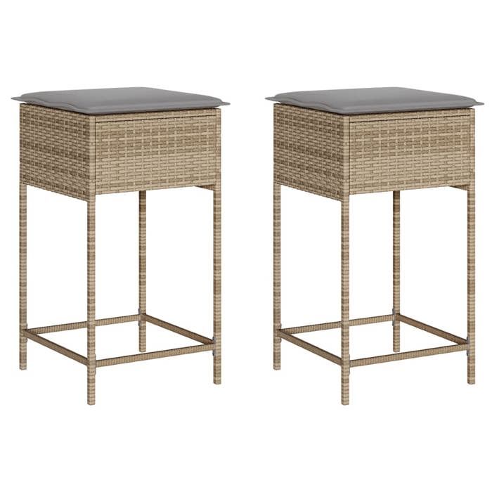 Tabourets de bar jardin - CLOUD - avec coussins 2 PCS - beige poly rotin C912