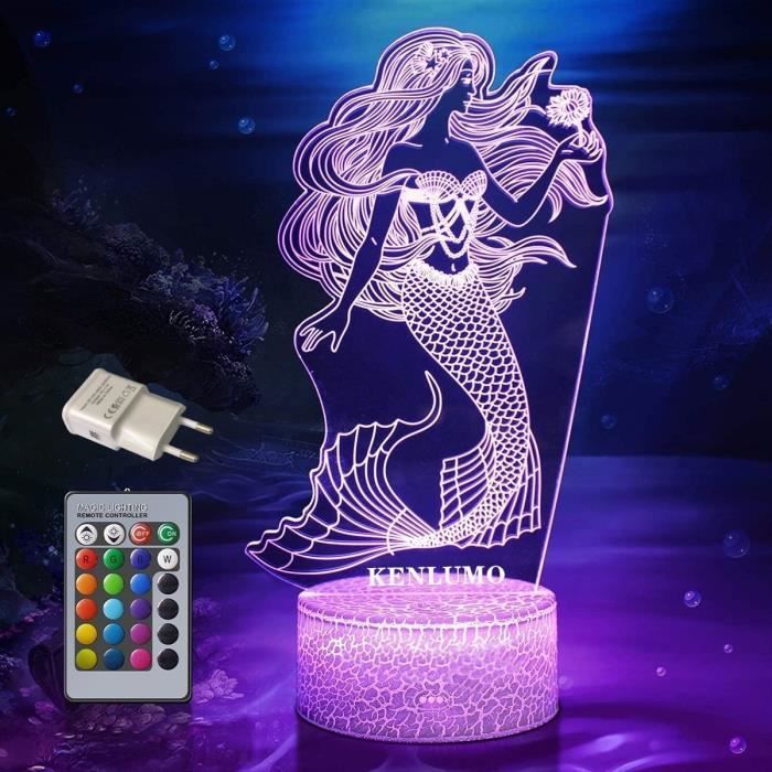 Lampe Princesse Sirène Noël Enfant Cadeau Lampe de chevet télécommande Touchez pour changer de couleur decoration fille Label