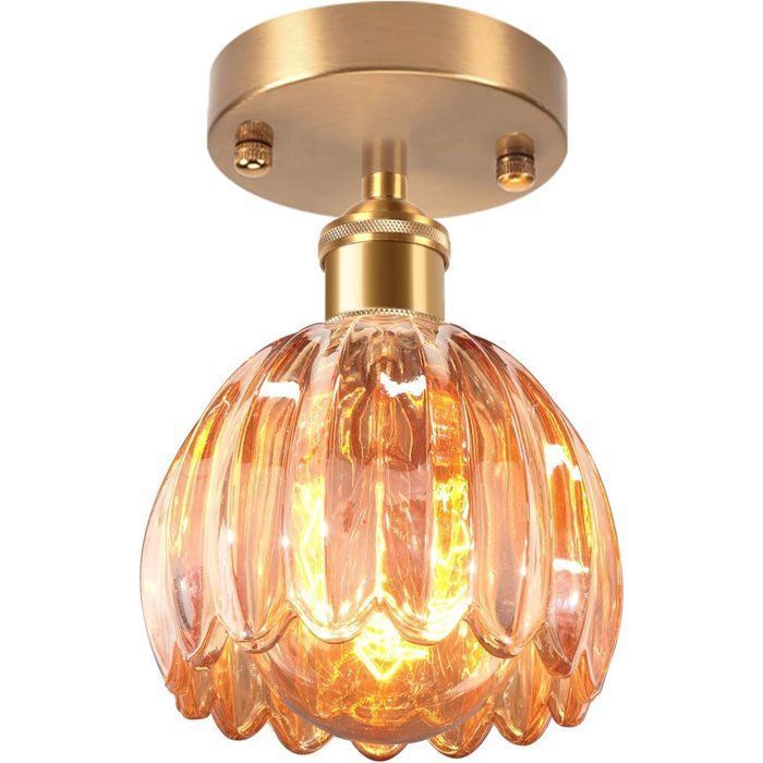 AXHUP Plafonnier en Verre Transparent Fleur Vintage E27 Lampe de Plafond Rétro Abat-jour Art Déco Lustre pour Couloir Chambre Salon