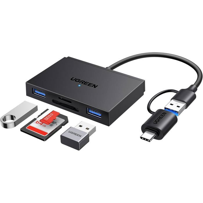 Adaptateur Carte SD Pour IPhone Et USB-C – Lecteur 3 En 1 Lightning/USB-C Certifié MFI – Transfert Rapide