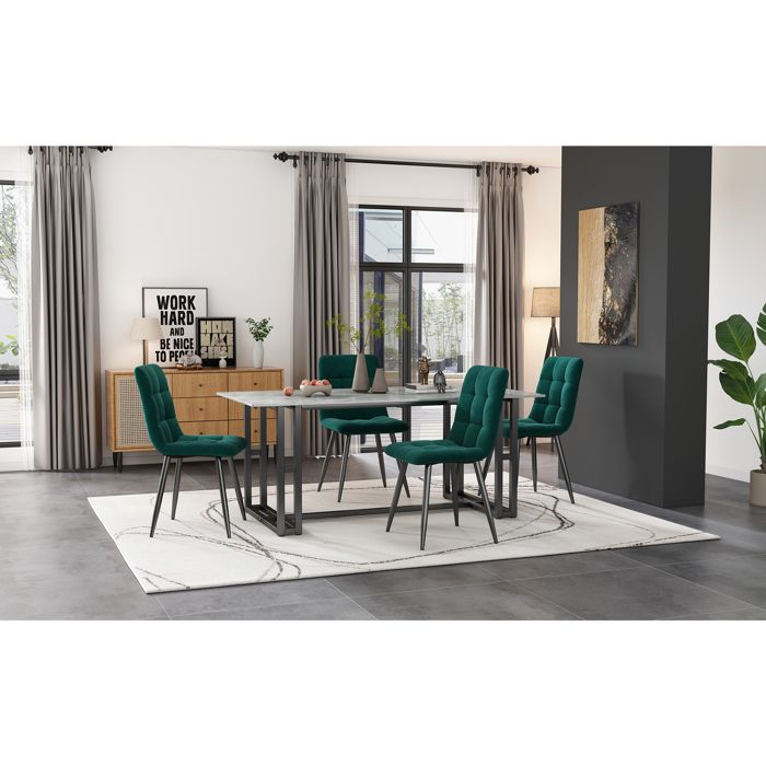 Fauteuil Nouveaux matériaux écologiques chaises de salle à manger (4 PCS) vert foncé ensemble de 4 chaises rembourrées Design