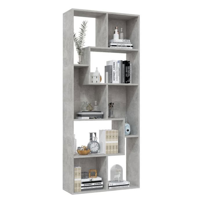 Bibliothèque en bois dingénierie - WIENS - Gris béton - 67x24x161 cm - Facile à nettoyer - Grand espace de rangement