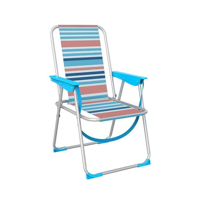 Chaise pliante en aluminium - MARBUENO SUMMER - Rayures bleues et oranges - 53x56x78 cm - Moderne