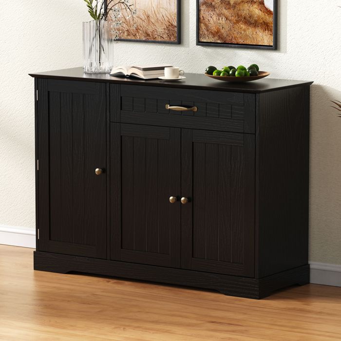Buffet moderne - MODERNLUXE - 107x40x83.4 cm - 3 portes - 1 tiroir - Étagères réglables - Noir - MDF