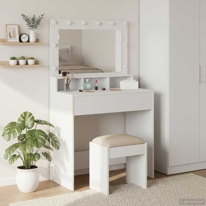 Coiffeuse moderne - vidaXL - 75 5 x 41 x 135 cm - Blanc - Bois dingénierie - Miroir intégré - Éclairage LED