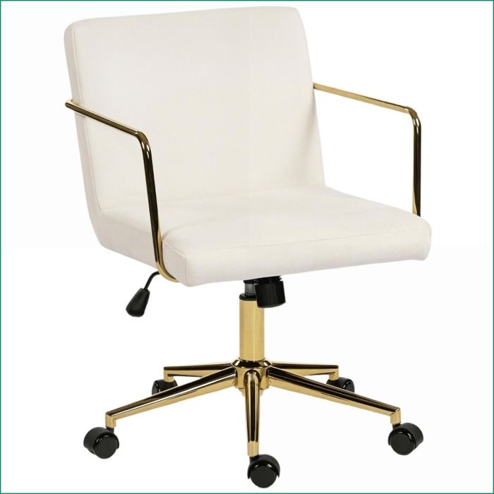 Chaise de bureau creme - Accents dorés - Tissu velouté - Base métallique