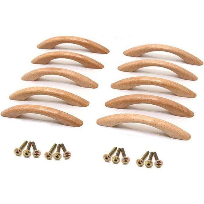 Poignées de meubles en bois - MICH® - 10 pièces - 128 mm - Espacement des trous 96 mm - Hêtre - Facile à installer