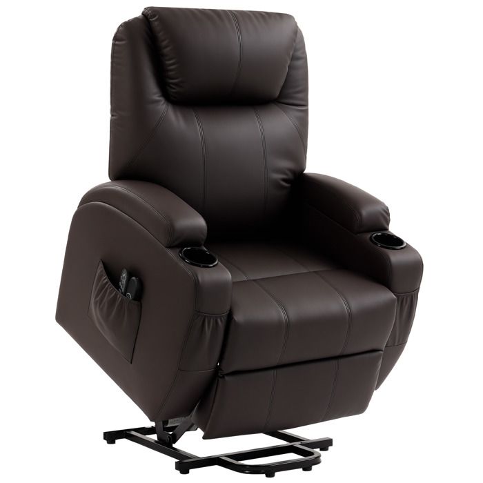 Fauteuil releveur électrique - HOMCOM - repose-pied dossier inclinable port USB et porte-gobelets - PU - 83x95x107cm - marron