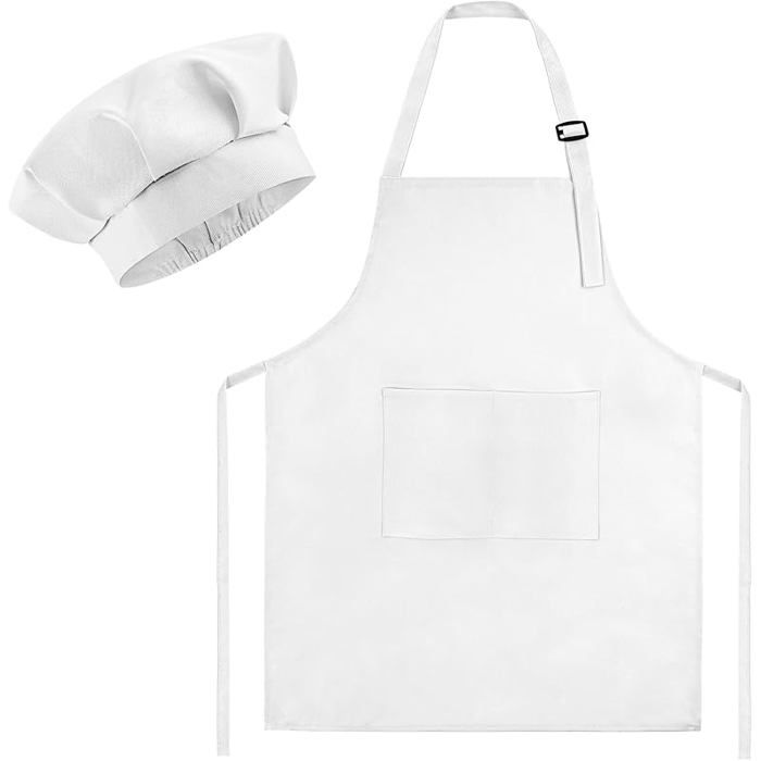 TSHAOUN Enfants Tablier Chef Chapeau et Manches, Tablier Enfant Réglable Avec 2 Poches, Pour TSHAOUN Enfants Tablier Chef Chapeau et Manches, Tablier Enfant Réglable Avec 2 Poches, Pour