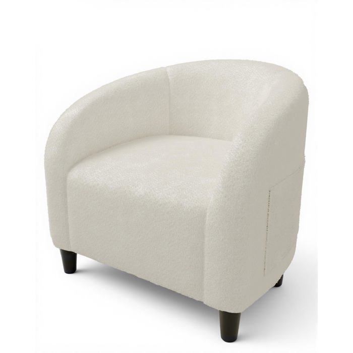 Fauteuil ergonomique - LUNSY - Dossier en U - Accoudoirs incurvés - Tissu doux ou bouclé - 71 cm de profondeur - Blanc