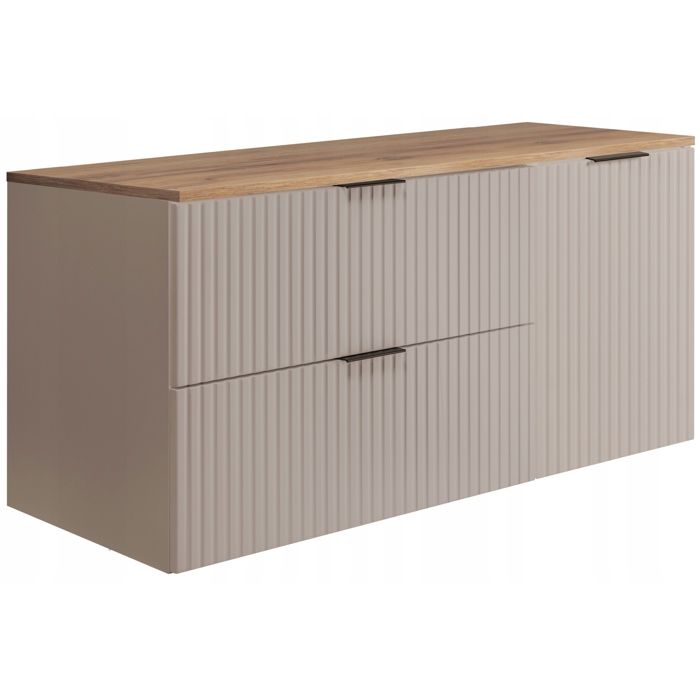 RODAN Meuble sous Lavabo 120 cm FLOW façade rainurée - avec plan de travail - Chêne artisanal or / Cachemire