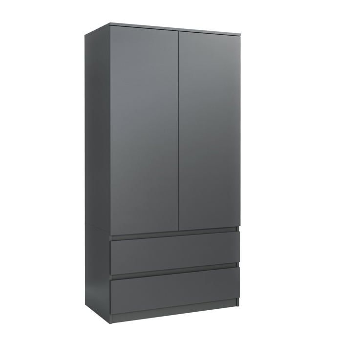 MebLocker Armoire de Chambre Anthracite 180 cm – Dressing avec Penderie et 2 Tiroirs Meuble de Rangement Largeur 90 cm 180x90x50 cm