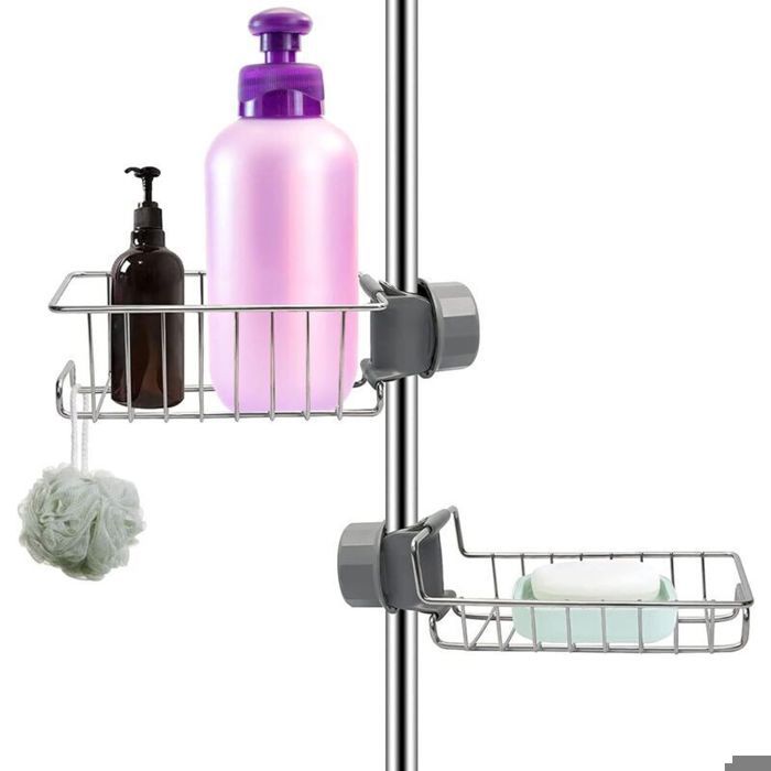 Étagère de douche sans perçage - Lot de 2 - Inoxydable - Argent - Pour barre 18-27 mm - Porte-savon - Porte-shampooing