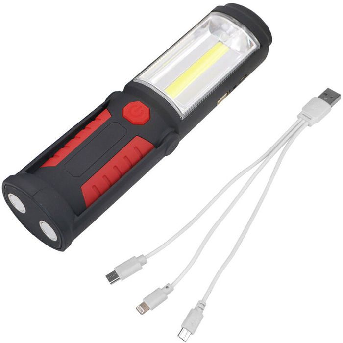 Lampe Torche LED Rechargeable Mains-Libres 3W Baladeuse à LED COB 2 en 1 Lampe de Poche pour Camping/Randonée/Auto/Garage/Atelier