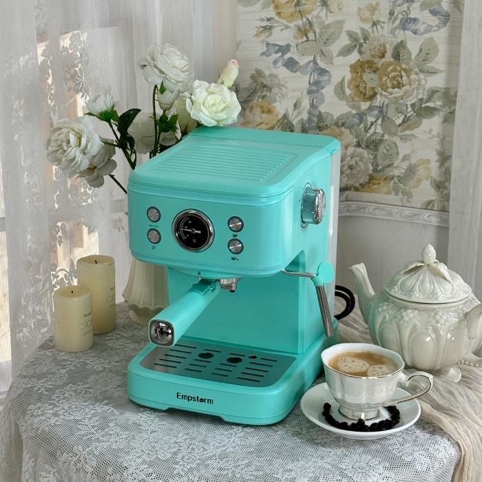 Zitty Machine à Café 20Bar 2-en-1 Capsules & Poudre Aluminium Inox 1500CC Bleu PID