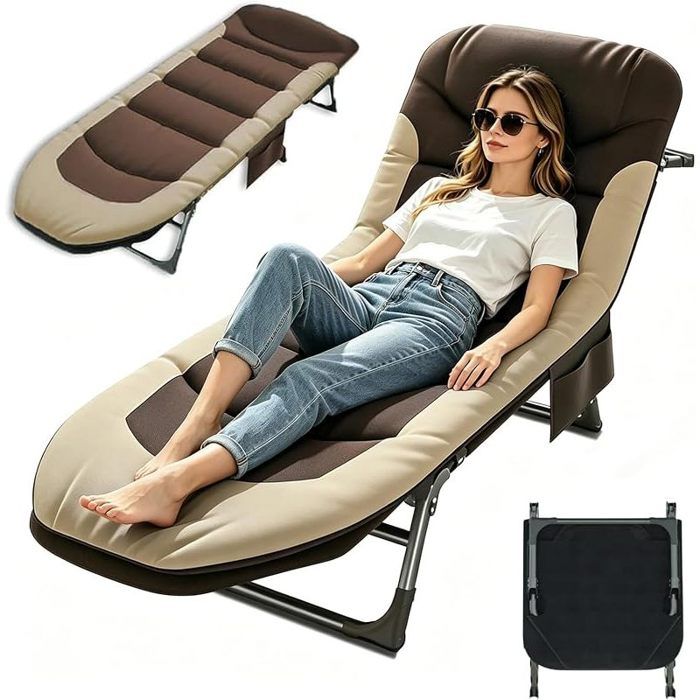 Chaise Longue Jardin Exterieur Transat Jardin Exterieur avec 6 Dossiers Réglables Chaise Longue Pliable avec Poche (Marron)