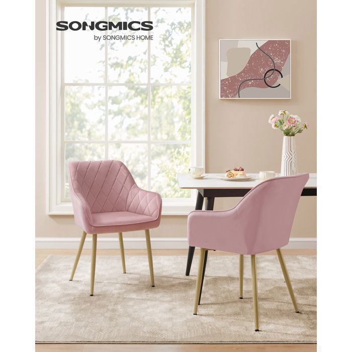 Chaise Salle à Manger avec Accoudoirs Pieds en Métal Revêtement en Velours Charge 120 kg Rose Bonbon et Doré Clair Chaise Salle à Manger avec Accoudoirs Pieds en Métal Revêtement en Velours Charge 120 kg Rose Bonbon et Doré Clair
