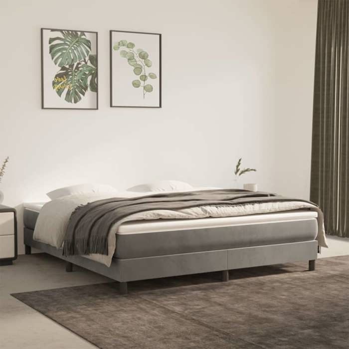ECOHOME Cadre de lit à lattes - lit Adulte double - design solide - gris clair 160x200 cm velours aov31s6779