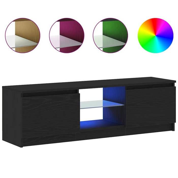 Meuble TV avec éclairage LED - vidaXL - bois dingénierie - chêne noir - 120 x 30 x 36 cm - 2 portes et 2 étagères ouvertes 8872781