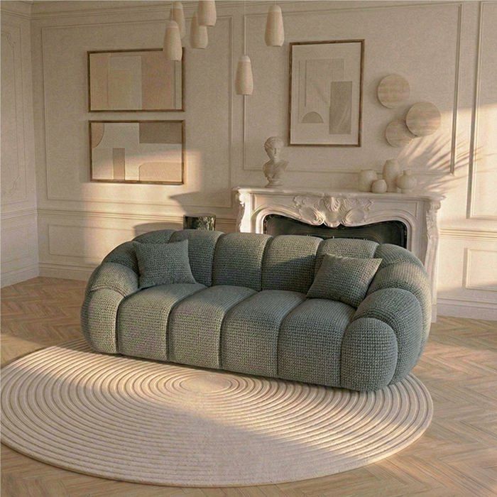 Canapé bulle 2 places en tissu chenille et bois renforcé vert - Serena - Morphea