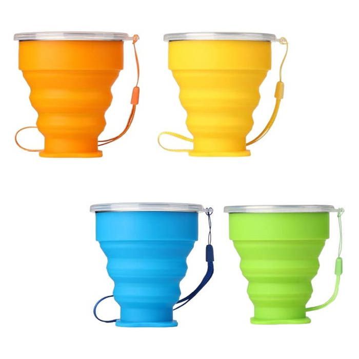 Lot de 4 Gobelets Pliables 200ml avec Couvercle Gobelets Télescopiques Réutilisables pour Voyage Camping Randonnée