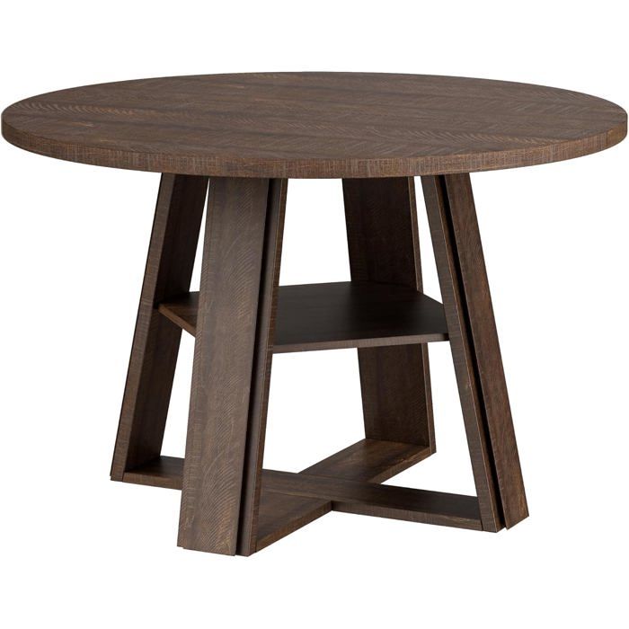 Table à Manger Ronde–Style Ferme-Bois Robuste avec étagère De Rangement–4 à 6 Personnes – Vintage 110 × 110 × 75 cm brun-rouge