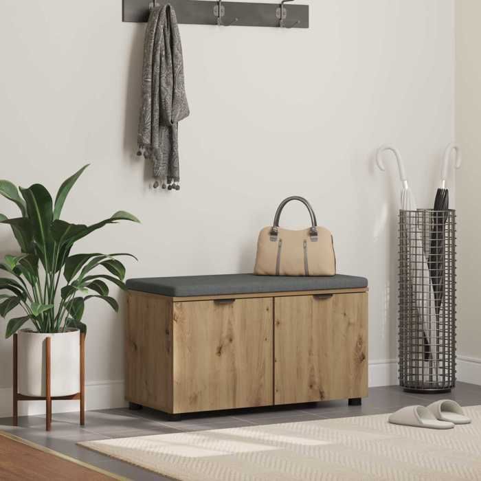 Moderne Banc à chaussures - 110 kg/siège - avec coussin - Chêne artisanal - 80x38x46 cm - Banc meuble à couloir @FR6199