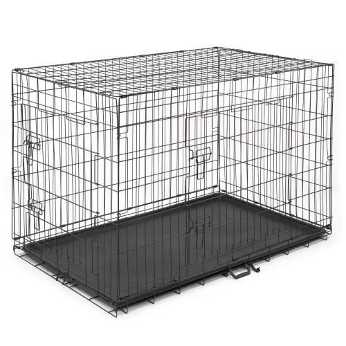 Comparer les prix de 48"Cage pour chien et chat à double porte avec séparateurs et plateau en plastique, pliable, noir