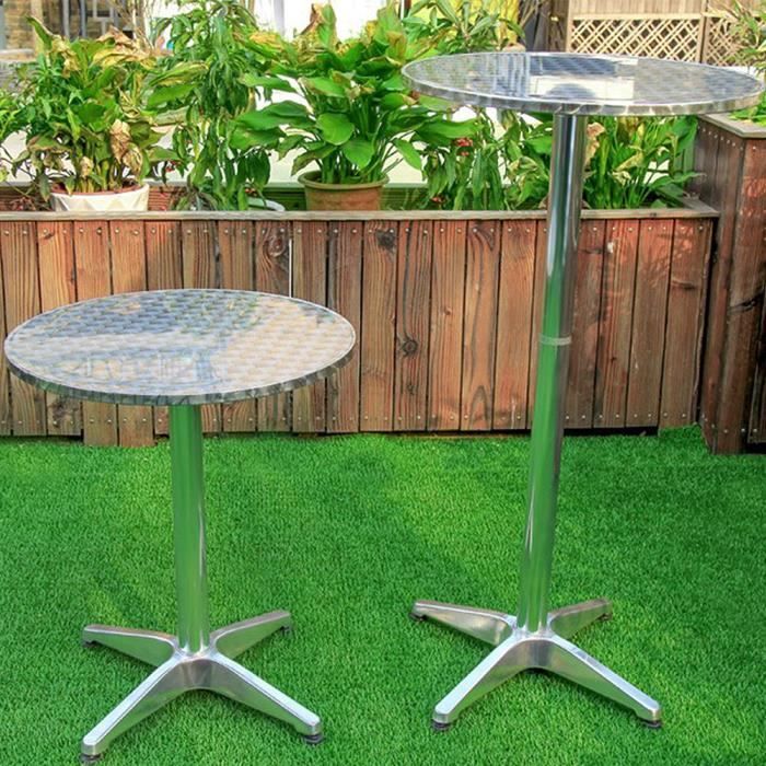 table bar ronde contemporaine pour 2 à 4 personnes - aluminium et acier inoxydable - réglable en hauteur - gris