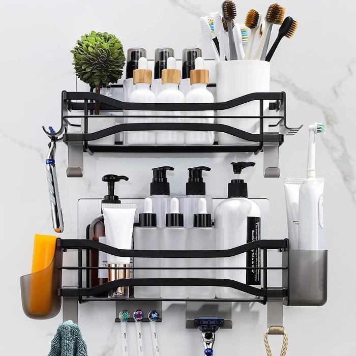 Étagères De Douche Sans Perçage Yorbay - Lot De 3 En Aluminium - Avec Crochets