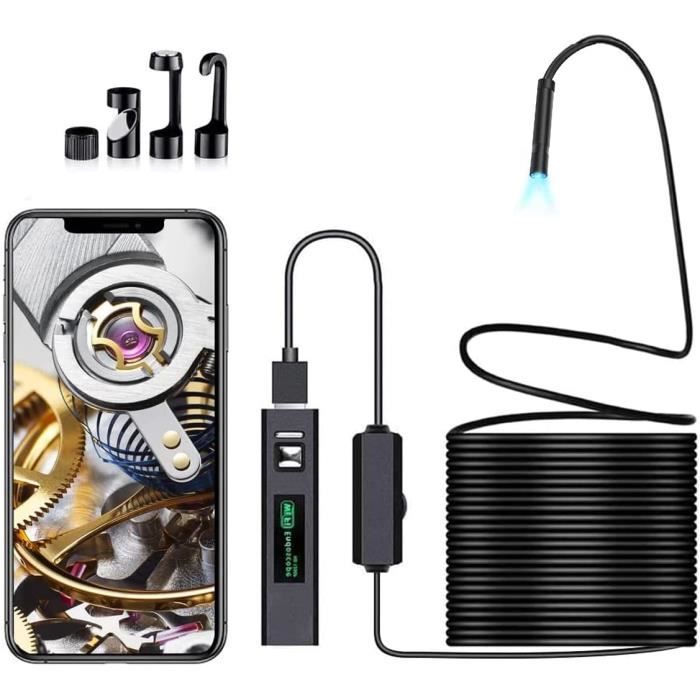 Endoscope sans fil, caméra d'inspection WiFi HD 1200p étanche IP68 avec 8 LED et câble semi