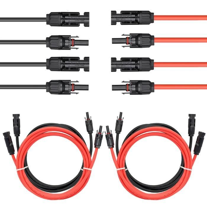 Câble Solaire ANFIL 4mm² - 3m Rouge + 3m Noir, Connecteurs MC4, Résistant Aux UV
