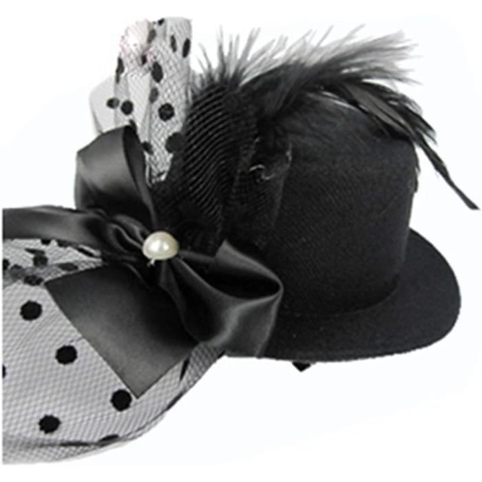 Black Sugar Mini Bibi Petit Chapeau Décoration Bijoux Cheveux Mariage Cérémonie Paillettes Gothique Lolita Rétro Médiéval voilette Fixation Barrettes Pinces Nœud Papillon Déguisement (Rayure Rouge