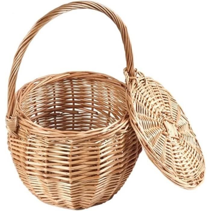 Panier En Osier Tressé Avec Poignée – Idéal Pique-nique, Rangement Ou Décoration – 25x19x13 Cm