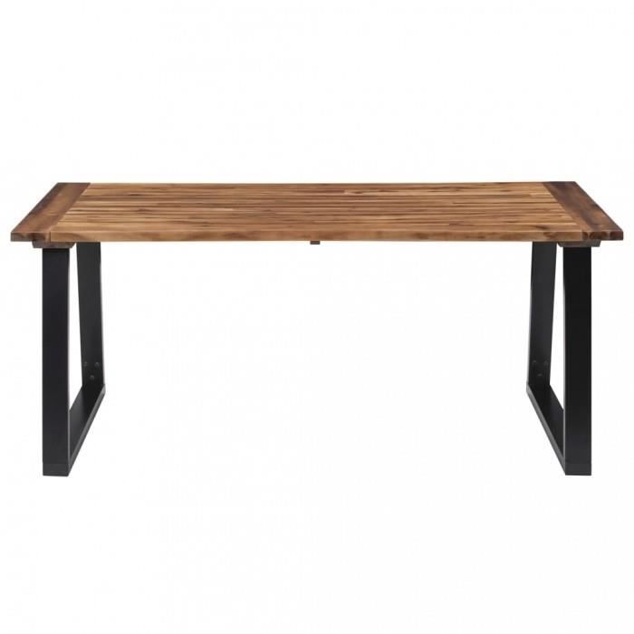 Table de salle à manger - Bois dacacia massif - 180x90 cm - Marron et noir
