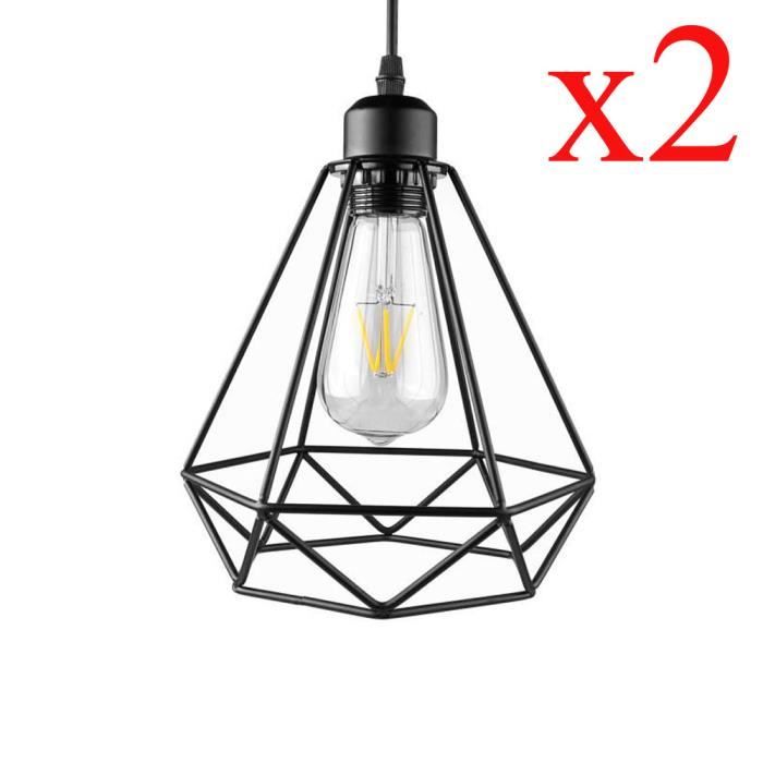 UNI Diamant Suspension Filaire en Métal Rétro Vintage Lustre de Fer Plafonnier Luminaire Salon Chambre Couloir(Lot de 2)