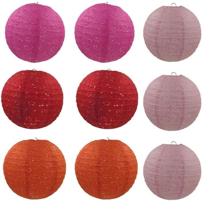 WENH Lot De 18 Lanternes Chinoises Rondes Papier Rouge/Rose – Diamètres 6/8/10/12 Pouces – Décoration Mariage, Nouvel An, Noël, Fête Jardin – Suspendues & Réutilisables