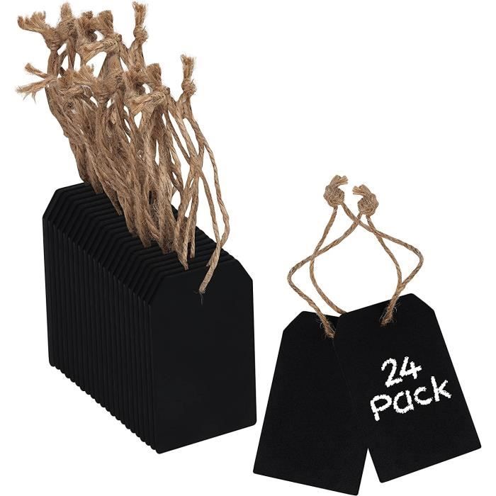 Lot De 24 Étiquettes Ardoise Bois 8x5cm - Mini Tableaux Noirs Avec Ficelle - Pour Mariage, Événements & Décoration