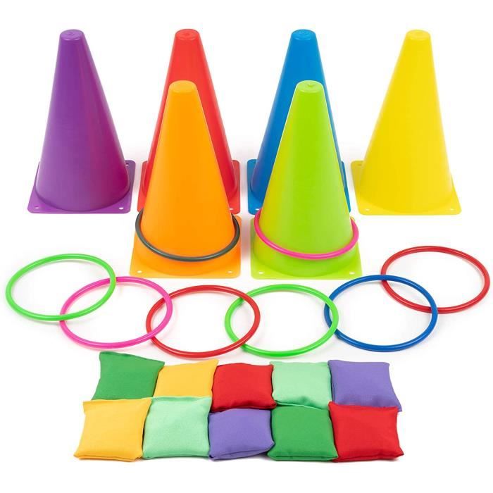 Cônes Sport Enfants Jeux Extérieur Enfants 3-en-1 - Cônes, Anneaux, Sacs De Haricots Pour Parcours & Lancer Parcours Obstacle Lancer